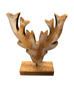 Rentierkopf auf Sockel aus recyceltem Holz (5649)