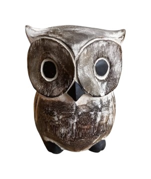 Owl wood grey H15cm (3938)