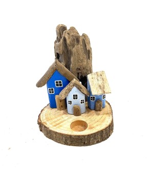 House blauw voor kaars 3- (3955)