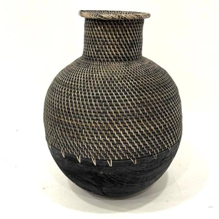 Vase aus Rattan/Holz S H40 cm (80065)