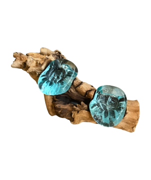 Waxinehouder glas op hout (80075)