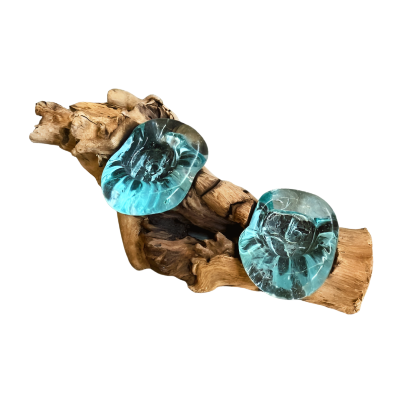 Waxinehouder glas op hout (80075)