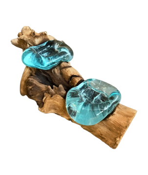 Waxine holder glass on wood (80075)