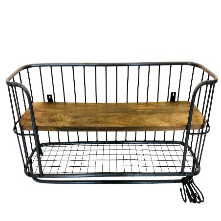 Wallshelve iron/wood 65x37x17cm black