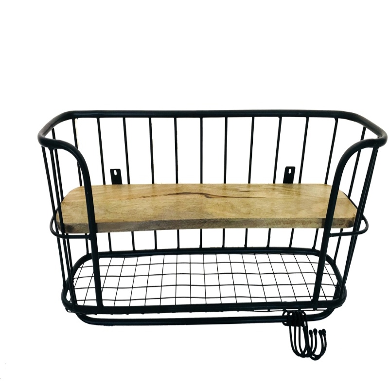 Wallshelve iron/wood 80x40x20cm black (5164)