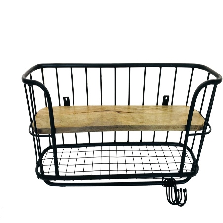 Wallshelve iron/wood 80x40x20cm black,handgemaakt produkt dus kan iets afwijken van de  foto (5164)