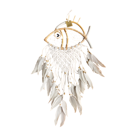 Fish macrame/rattan 35x28cm (80632)