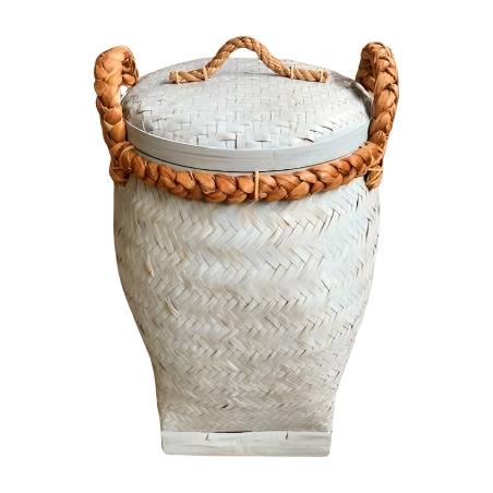 Basket w. lid bamboo blue(3857)
