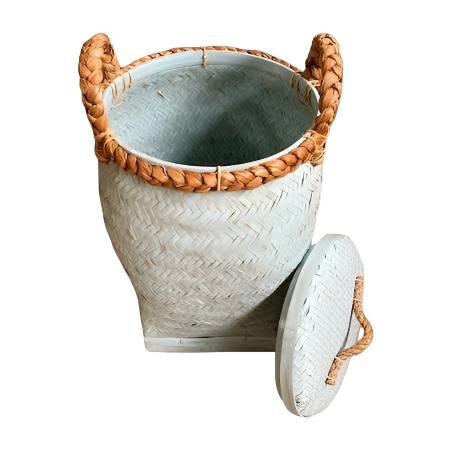Basket w. lid bamboo blue(3857)