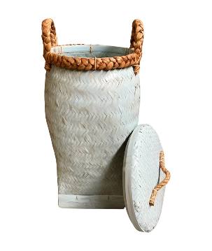 Basket w. lid bamboo blue(3857)