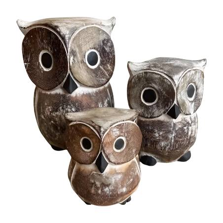Owl wood grey H15cm (3938)