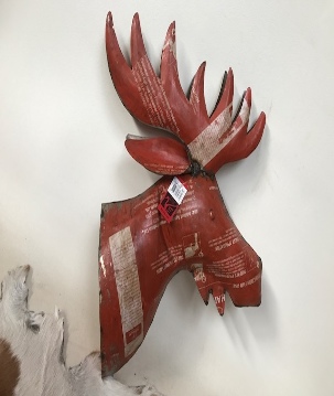 Moose wallhanger 50x60cm red and grey/green colour (7977)