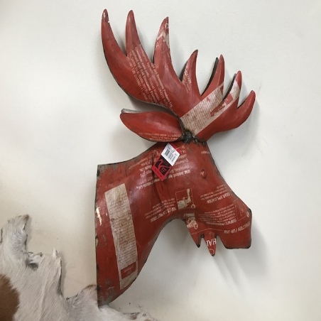 Moose wallhanger 50x60cm red and grey/green colour (7977)