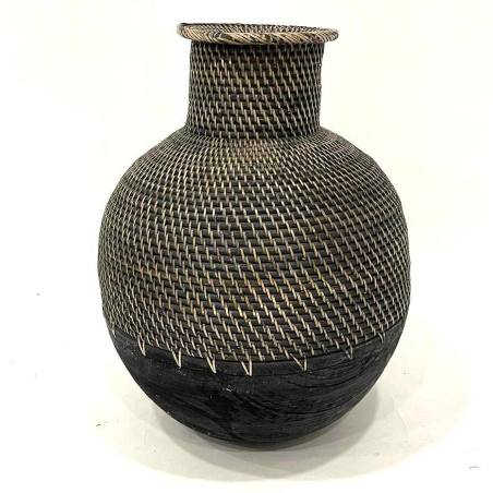 Vase rattan/wood S H40cm (80065)