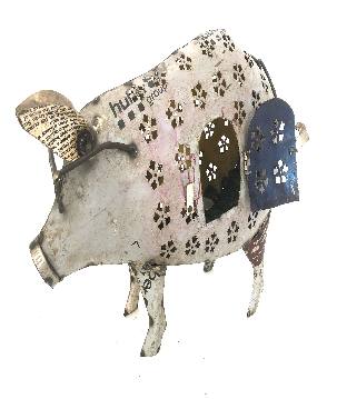 Iron pig candleholder 50x36cm