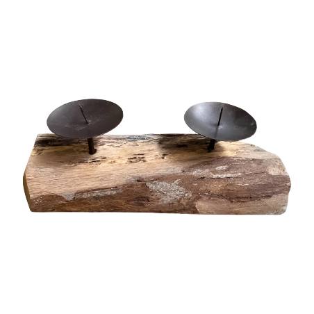 Candleholder low 2-cup teak 