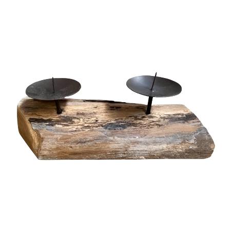 Candleholder low 2-cup teak