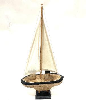 Boat with sail 35cm nat/bl (7503)