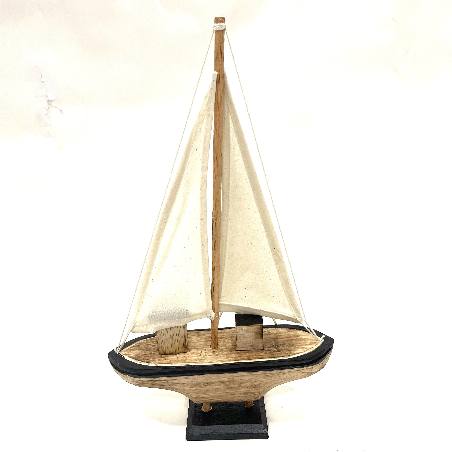 Boat with sail 35cm nat/bl (7503)