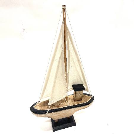 Boat with sail 35cm nat/bl (7503)