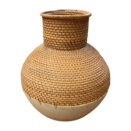 Vase rattan/wood wit H48cm (80381)