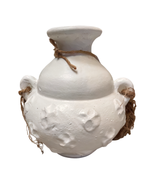 Vase white 2-ears rope H23cm(80458)