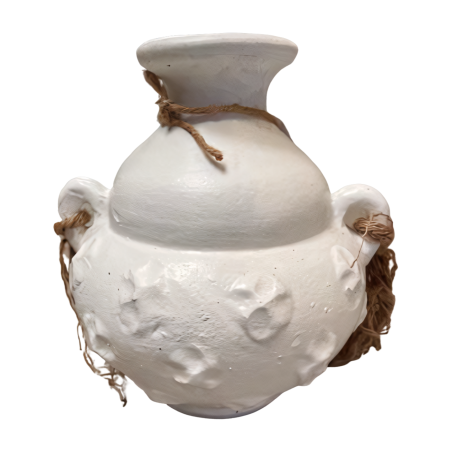Vase white 2-ears rope H23cm(80458)
