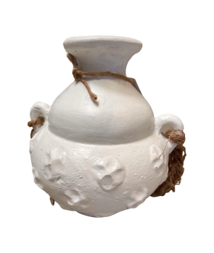 Vase white 2-ears rope H22cm(80458)