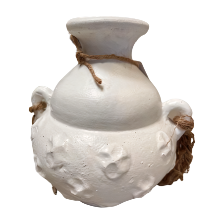 Vase white 2-ears rope H23cm(80458)