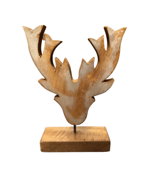 Reindeer head on stand recycled wood(5649)