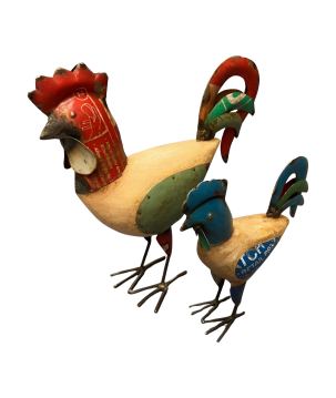 Rooster wood with iron H22cm(5659)