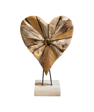 Heart teak on stand 40cm
