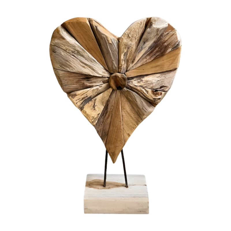 Heart teak on stand 40cm