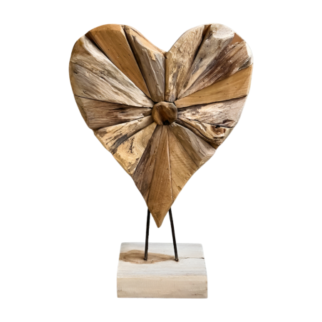 Heart teak on stand 40cm