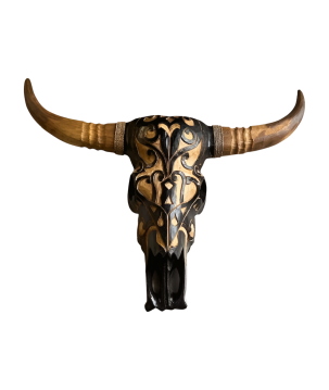 Skull carving black H55cm(80792)