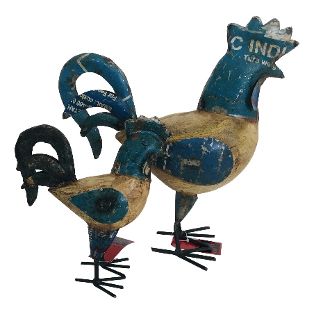 Rooster wood with iron H34cm(5658)