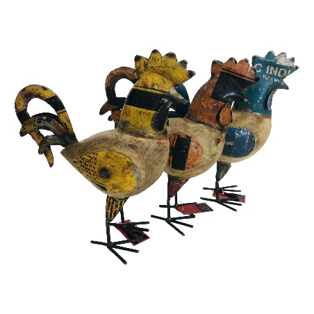 Rooster wood with iron H34cm(5658)