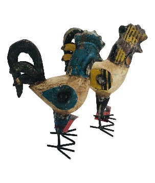 Rooster wood with iron H22cm(5659)