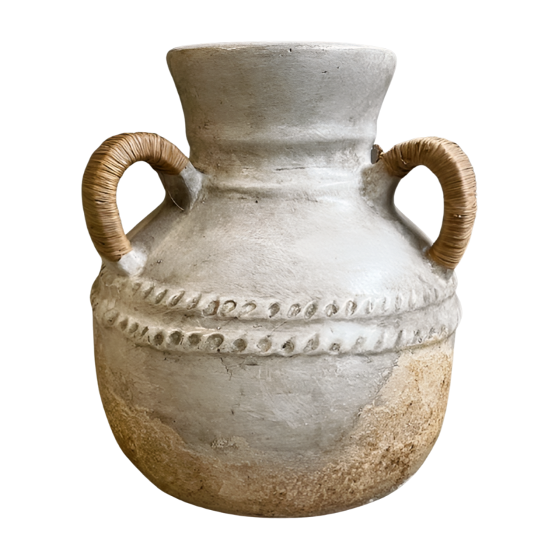 Vase white rope 3-ears H30cm(80450)