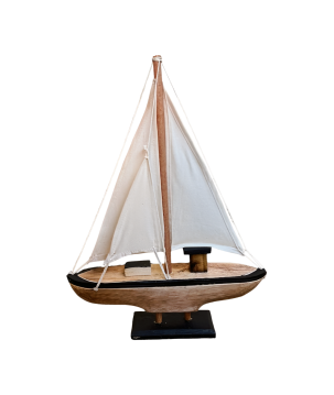 Boat with sail 35cm nat/bl (7503)