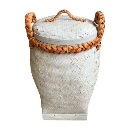 Basket w. lid bamboo blue(3857)