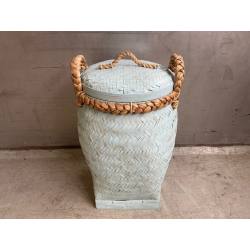 Basket w. lid bamboo blue(3857)