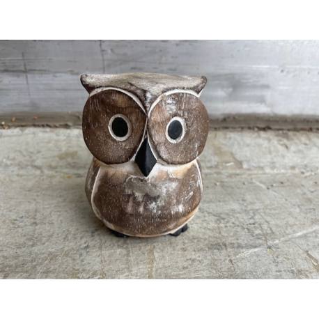 Owl wood grey H10cm (3937)