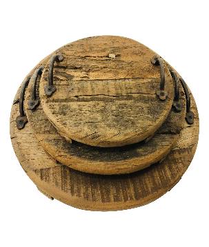 Tray round old wood D34(3016)