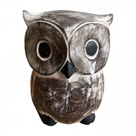 Owl wood grey H15cm (3938)