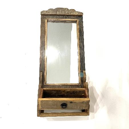 Mirror old teak met lade (3028)