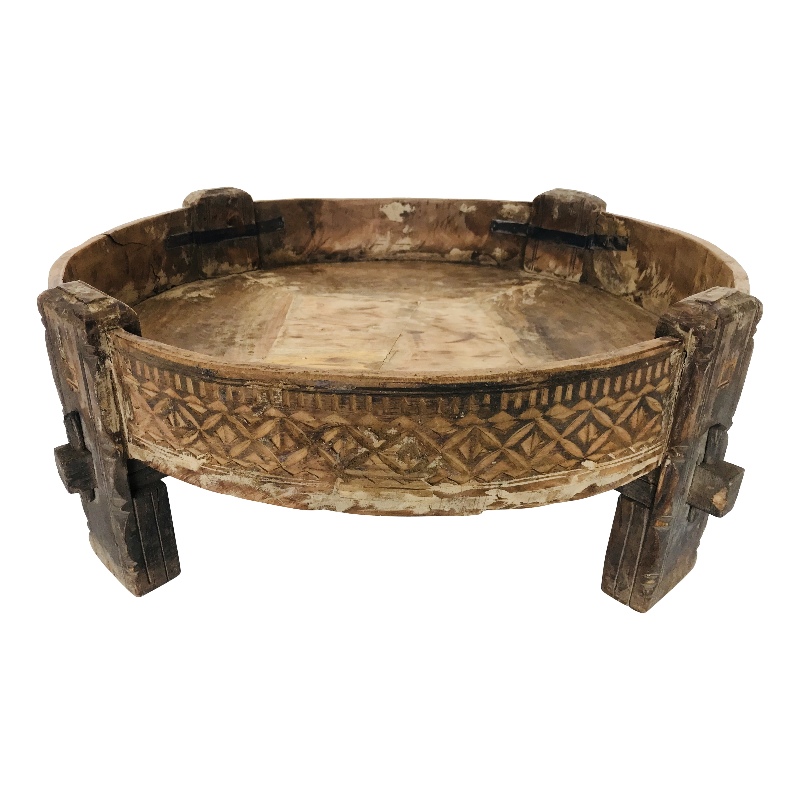 Antique wooden chakki/table (5043) +/-D75 H35cm