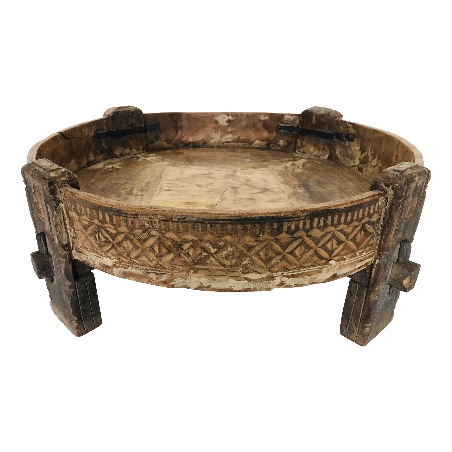 Antique wooden chakki/table (5043) +/-D75 H35cm